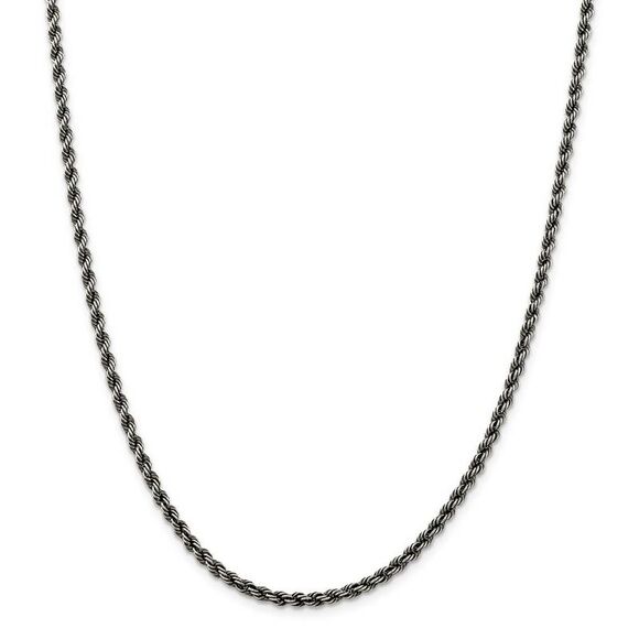 3mm Sterling Silver & Black Plated Solid Rope Chain Necklace, 24 Inch - Picture 3 of 8